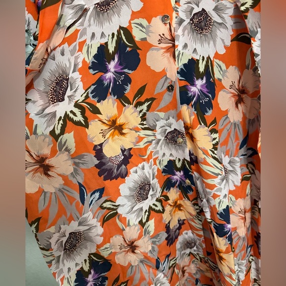Johnny Was Jade Deepika Tie Front Midi Floral Silky Orange Dress - Picture 9 of 12